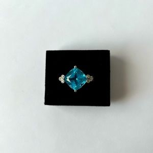10kt White Gold - Blue Topaz + Diamond